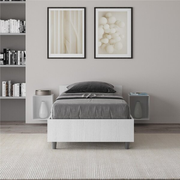 Letto Singolo Modello NUAMO Testata bassa Dimensioni 80x190 cm testata e giroletto in pannelli di nobilitato Stile Minimal ed Essenziale Colore Bianco Frassino