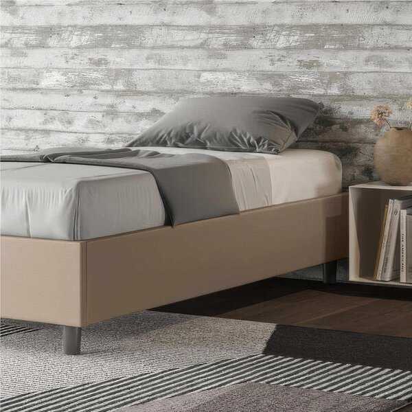 Letto Singolo Imbottito similpelle Modello AZELIA Senza Testiera Dimensioni 80x190 cm Posizionabile in Poco Spazio Essenziale Colore Tortora