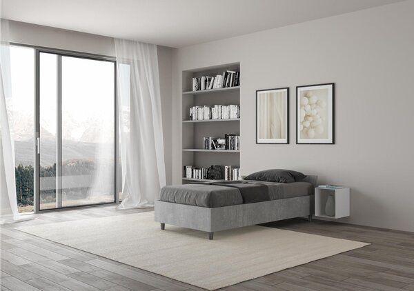 Letto Singolo Modello NUAMO Testata Bassa Dimensioni 80x190 cm testata e giroletto in pannelli di nobilitato Stile Minimal ed Essenziale Colore Cemento