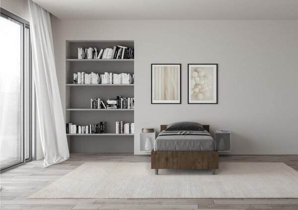 Letto Singolo Modello NUAMO Dimensioni 80x190 cm testata e giroletto in pannelli di nobilitato Stile Minimal ed Essenziale Colore Noce