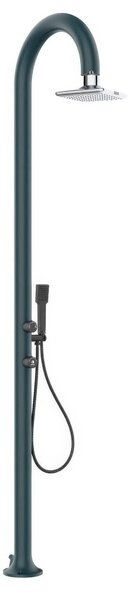 Doccia da Giardino esterno in Alluminio LUNA-ALU-D-GRIGIA-LED Acqua Calda e Fredda Dimensioni 17x17x h 223 cm con Miscelatore e Doccino mobile acqua calda e Fredda da esterno Grigio