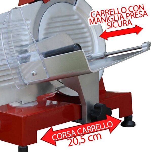 Affettatrice a Gravita Professionale per famiglia Lama da 250 AFP rossa 150 watt con affilatoio fisso colore rosso