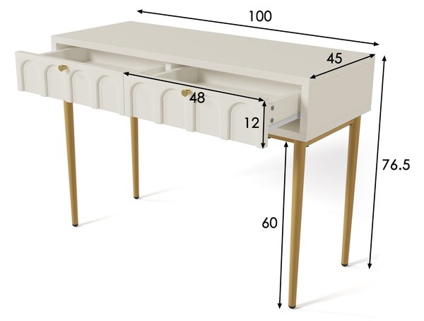 Tavolo Trucco Moderno e Elegante con 2 Cassetti e Piedi in Metallo, Tavolo da Toeletta per Camera da Letto, Bianco Crema | Aosom Italy