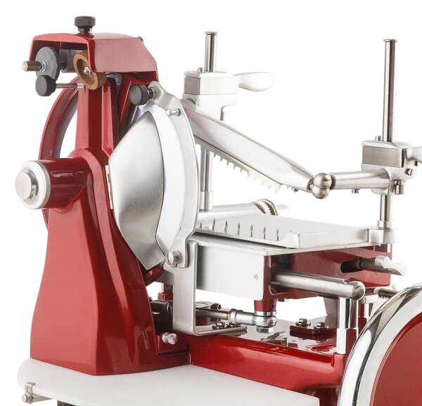 Affettatrice manuale 250 volano Pieno Dimensioni 68x52xh51 cm- peso 33 kg - Lama 250 mm in alluminio acciaio e verniciatura a fuoco rossa