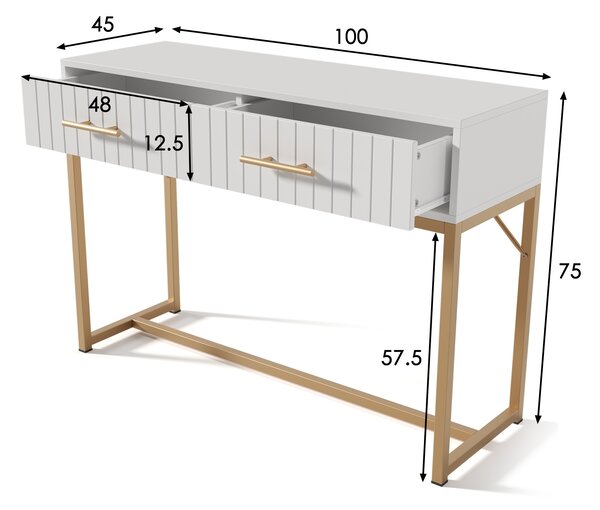 Tavolo Trucco Moderno e Elegante con 2 Cassetti e Piedi in Metallo, Tavolo da Toeletta per Camera da Letto,100 x 45 x 75cm, Bianco | Aosom Italy