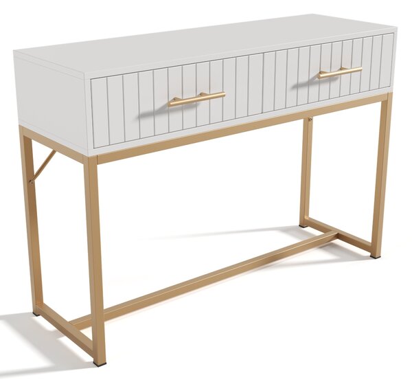 Tavolo Trucco Moderno e Elegante con 2 Cassetti e Piedi in Metallo, Tavolo da Toeletta per Camera da Letto,100 x 45 x 75cm, Bianco | Aosom Italy