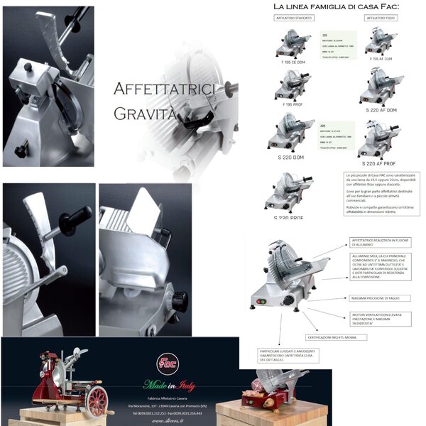 Affettatrice domestica a Gravit� FAC S 220 con affilatoio Staccato per lama 58x42xh34 cm - Lama 220 mm - 13,5 Kg in lega leggera di alluminio