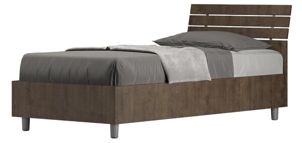 Letto Singolo a DOGHE e Testata Inclinata Modello ANKEL Dimensioni 80x190 cm Posizionabile in Poco Spazio Essenziale Colore Noce