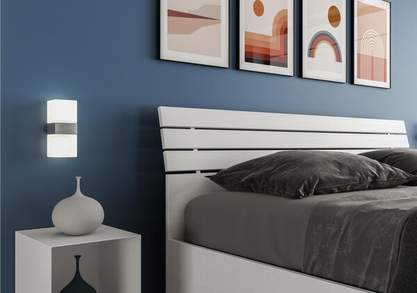 Letto Singolo a DOGHE e Testata Inclinata Modello ANKEL Dimensioni 80x190 cm Posizionabile in Poco Spazio Essenziale Colore Bianco Frassino