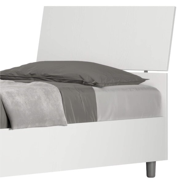 Letto Singolo con Contenitore, Design Testata Inclinata Modello DEMAS Dimensioni 80x190 cm Posizionabile in Poco Spazio Essenziale Colore Bianco Frassino