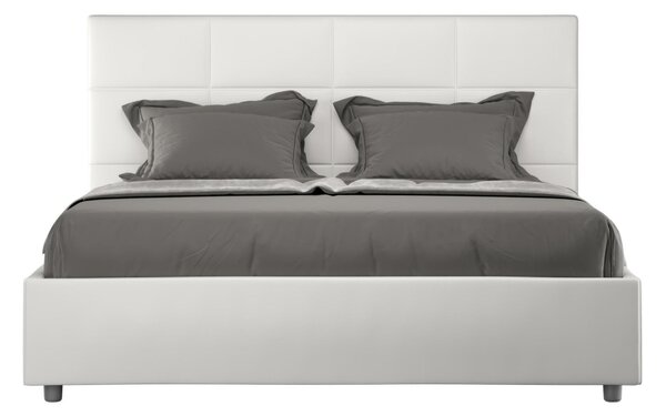 Letto Matrimoniale alla Francese giroletto imbottito Modello MIKA Dimensioni 140x190 cm Testata con trame geometriche rettangolari Bassa Colore Bianco