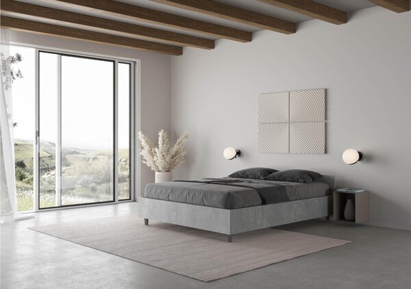 Letto Matrimoniale alla Francese con Contenitore, Modello NUAMO Testata bassa Dimensioni 140x190 cm Stile Minimal Testata Bassa Colore Cemento