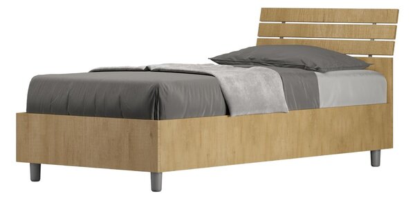 Letto Singolo a DOGHE e Testata Inclinata Modello ANKEL Dimensioni 80x190 cm Posizionabile in Poco Spazio Essenziale Colore Quercia