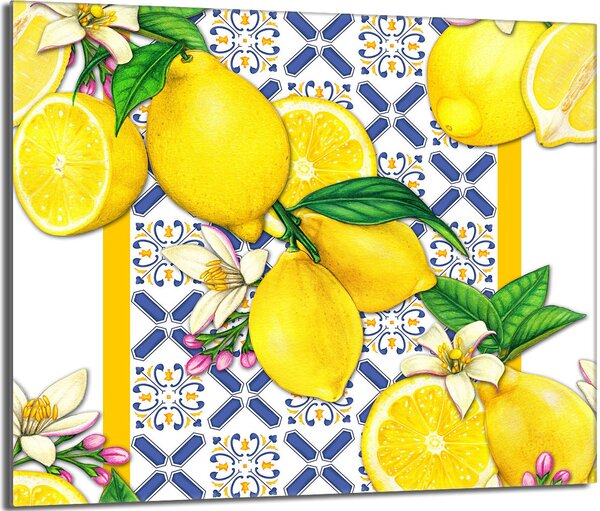 Piastra copriforno 60x52 Coperchio per piano cottura in Vetroceramica Paraspruzzi Piatto in vetro Tagliere decorativo, giallo limone