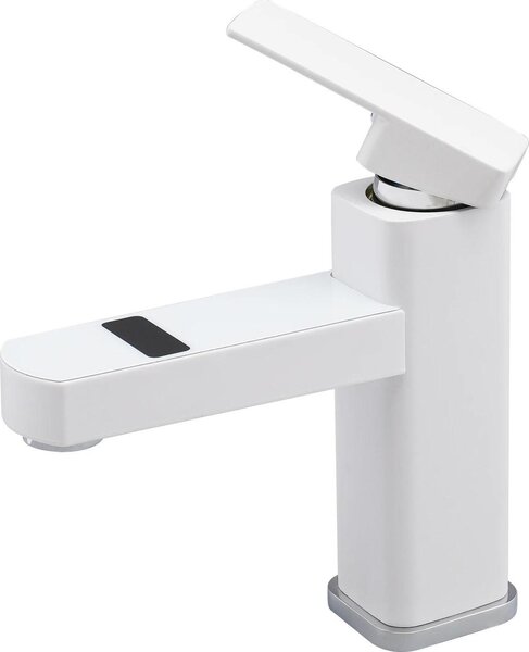 Rubinetto per lavabo - Montaggio a colonna - Indicatore di temperatura a LED 0–99 °C - Acciaio inossidabile - Cartuccia in Vetroceramica - Attacco G1/2 - Monocomando - Bianco