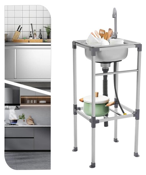 Lavello da cucina a incasso, acciaio inossidabile, rubinetto per acqua calda e fredda, 42*37*83 cm, capacità 60 kg, peso 2,5 kg
