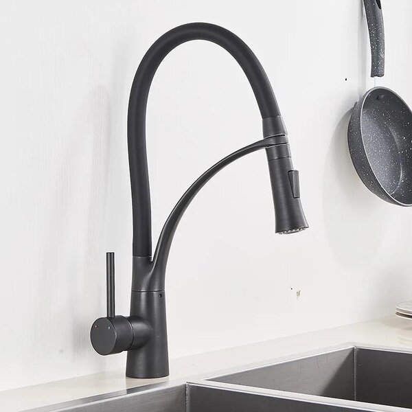 Rubinetto da cucina - Rubinetto - Monocomando a 1 foro - Acqua calda/fredda - Orientabile a 360° - Cartuccia in Vetroceramica - Ottone - Bassa pressione - Nero opaco