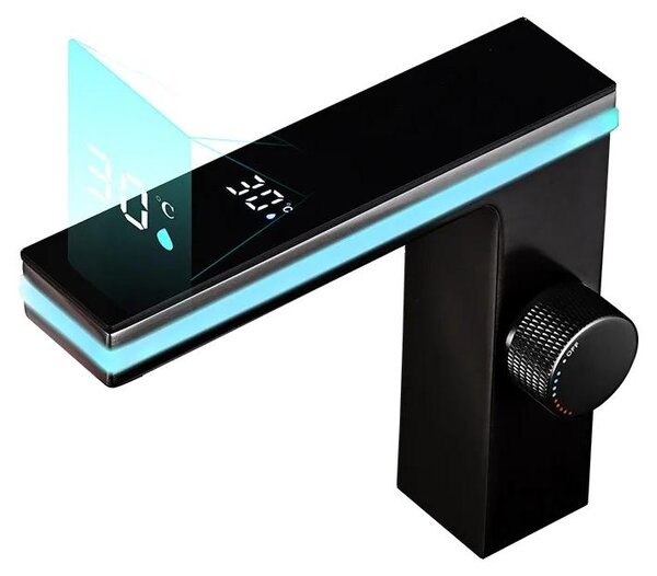 Rubinetto per lavabo, acciaio inossidabile, montaggio a filo piano, 30 x 10 x 8 cm, indicatore della temperatura in tempo reale, comando touch