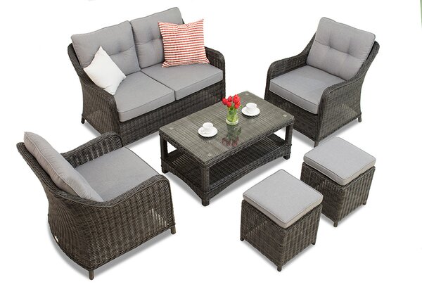 Set in technorattan antracite Toledo Coffee 4 con pouf Garden Point