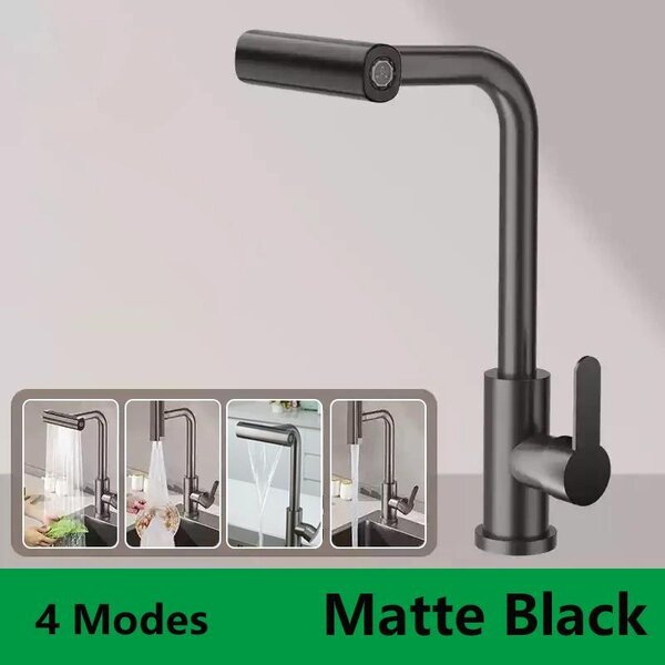 Rubinetto da cucina - Rubinetto estraibile per lavello - Orientabile a 360° - Miscelatore caldo/freddo - Due tipi di getto (spruzzo/perlatore) - Cartuccia in Vetroceramica - Acciaio inossidabile - Nero opaco