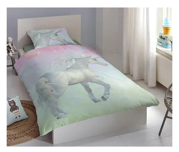 Biancheria da letto in cotone per bambini Unicorno verde, 140 x 200 cm - Good Morning