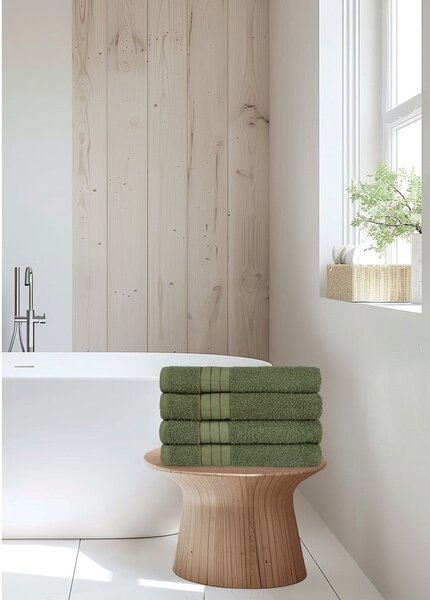 Set di 4 asciugamani in spugna di cotone verde scuro 50x100 cm - Good Morning