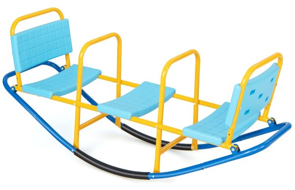 Costway Altalena basculante oscillante di metallo con maniglie e 3 posti a sedere, Altalena saliscendi per bambini Blu