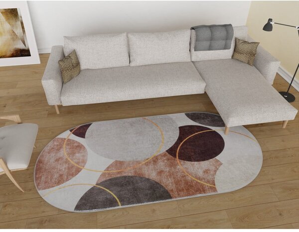 Tappeto lavabile marrone e crema 80x120 cm Oval - Vitaus
