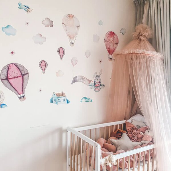 Adesivi Mongolfiere rosa con il nome del bambino