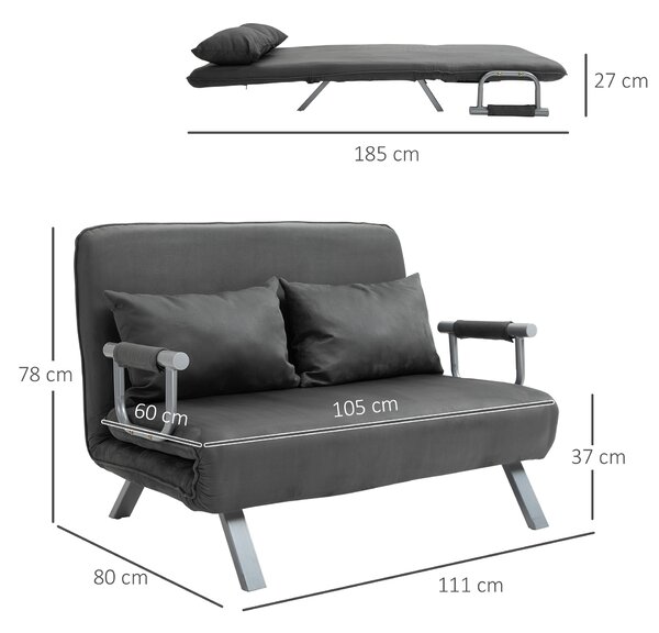 HOMCOM Divano Letto Singolo in Similpelle e Acciaio con Seduta Regolabile in 5 Posizioni, 105x80x78 cm, Grigio|Aosom