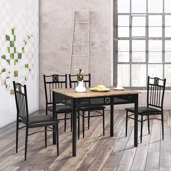 Costway Set tavolo e sedie imbottite da cucina 5 pezzi, Tavolo rettangolare  167 cm con sedie per 4 persone Nero