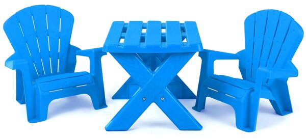 Costway Set tavolino e sedie per bambini in plastica, Tavolino con 2 sedie adirondack per pausa merenda e relax Blu