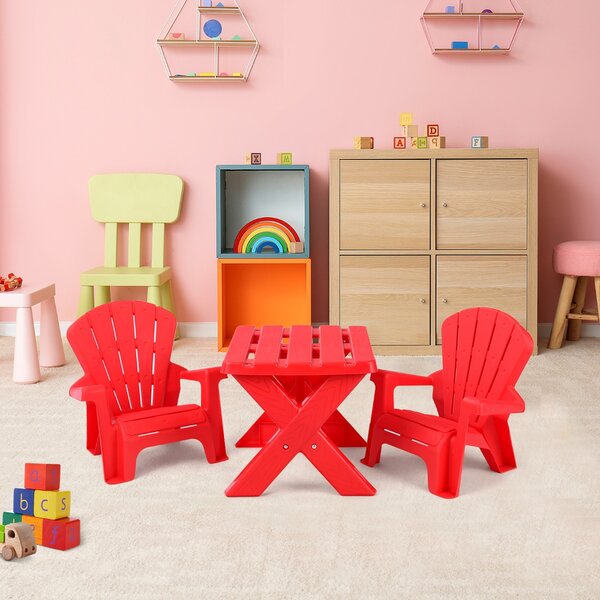 Costway Set tavolino e sedie per bambini in plastica, Tavolino con 2 sedie  adirondack per pausa merenda e relax Rosso