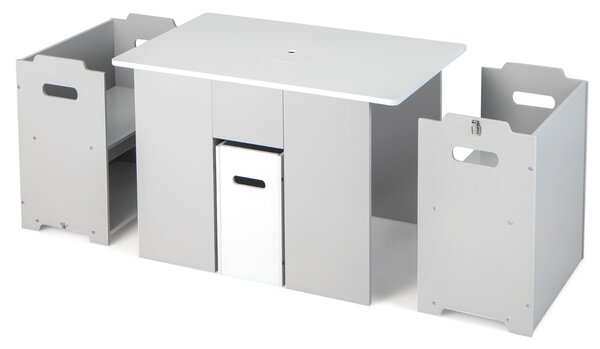 Costway Set tavolo e 2 sedie impilabili per bambini 3+ anni, Tavolo di attività con coperchio rimovibile contenitore Grigio