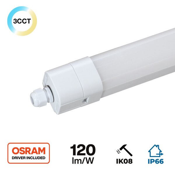 Plafoniera LED Stagna 120cm 36W, 120lm/w, IK08, IP66, CCT, OSRAM driver Colore Bianco Variabile CCT