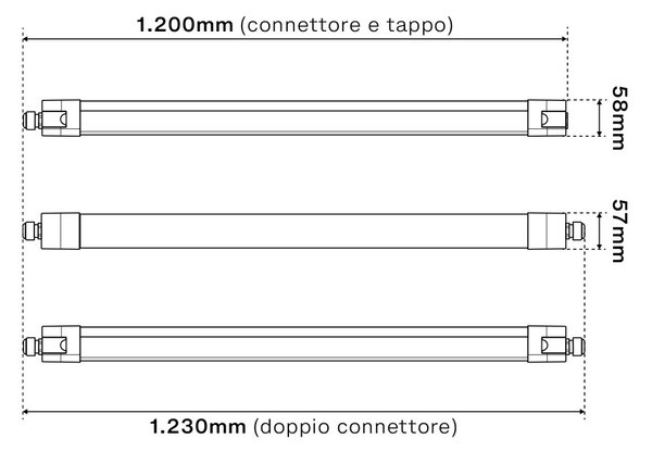 Plafoniera LED Stagna 120cm 36W, 120lm/w, IK08, IP66, CCT, OSRAM driver Colore Bianco Variabile CCT