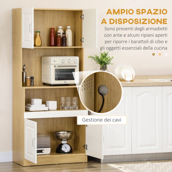 HOMCOM Mobile Dispensa Alto in Truciolato a 4 Ante con Armadietti e Ripiano Aperto, 80x40x180 cm|Aosom