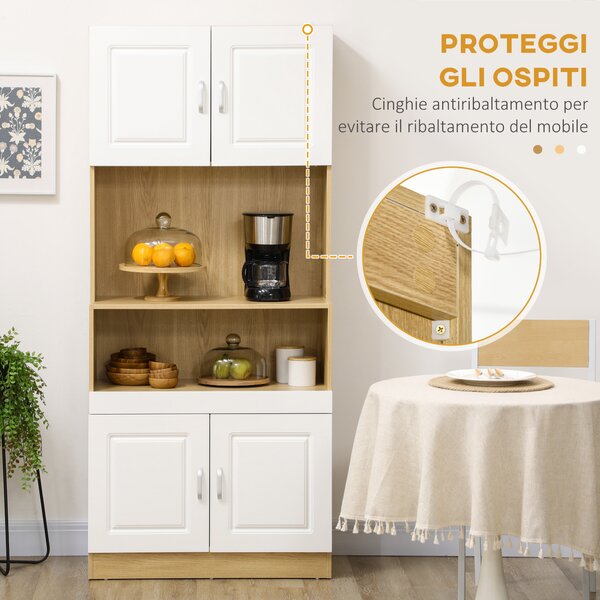 HOMCOM Mobile Dispensa Alto in Truciolato a 4 Ante con Armadietti e Ripiano Aperto, 80x40x180 cm|Aosom