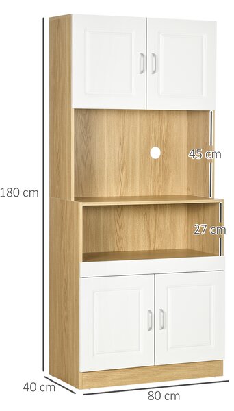 HOMCOM Mobile Dispensa Alto in Truciolato a 4 Ante con Armadietti e Ripiano Aperto, 80x40x180 cm|Aosom