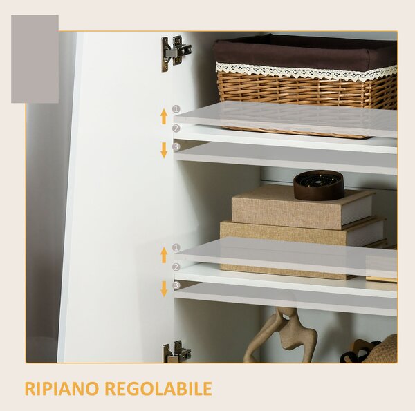 HOMCOM Mobiletto Multiuso in Truciolato Bianco a 3 Livelli con Ripiano Regolabile su 3 Livelli, 70x40x88 cm|Aosom