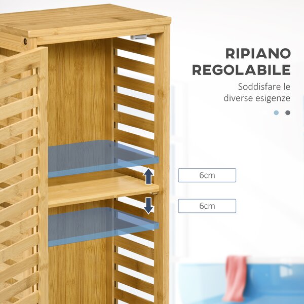Kleankin Armadietto Bagno in Bambù con Ripiano Interno Regolabile, 30x19.9x70 cm, color Legno