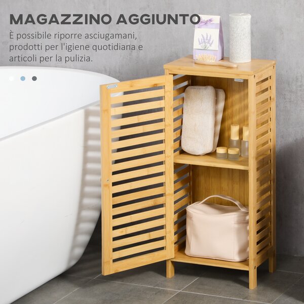 Kleankin Armadietto Bagno in Bambù con Ripiano Interno Regolabile, 30x19.9x70 cm, color Legno