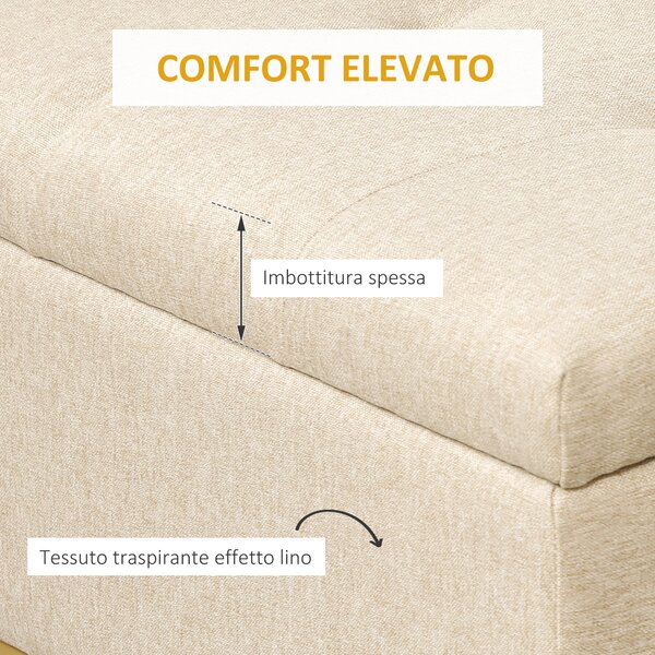 HOMCOM Panca con Contenitore in Poliestere Trapuntata con Gambe in Acciaio d'oro, 110x44x48cm, Beige