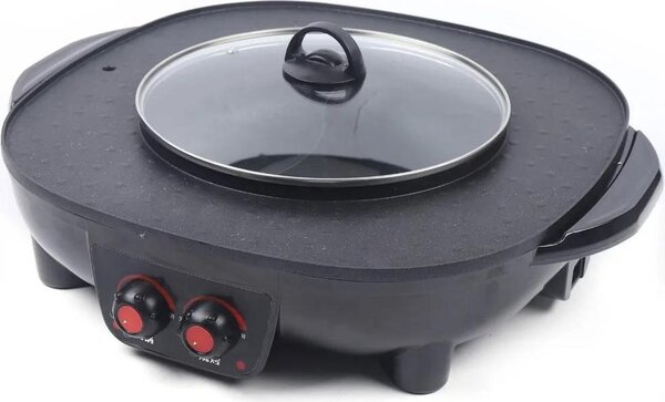 Pentola elettrica e grill - Grill da tavolo coreano - 2100 W - Rivestimento antiaderente - 220 V - Per più di 5 persone - Nero