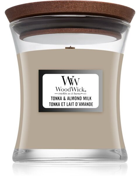 Woodwick Tonka & Almond Milk candela profumata 85 g