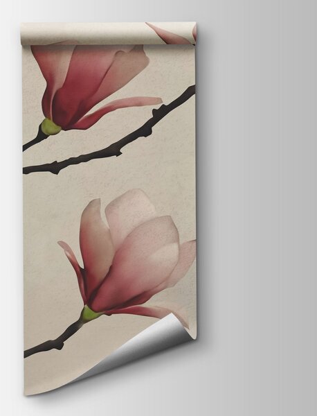 Carta da parati Ramo con fiori rosa, Carta da parati Alberi, Carta da parati popolare, t00917 - Tapeko.it
