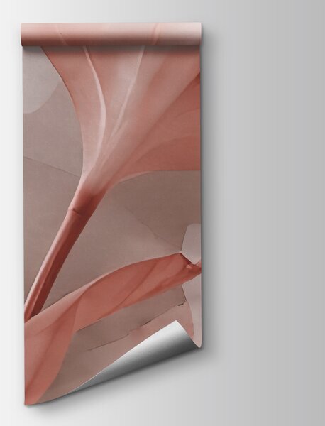 Carta da parati Delicate foglie rosa in una luce soffusa, Carta da parati acquerello sul muro, Carta da parati popolare, t00918v3 - Tapeko.it