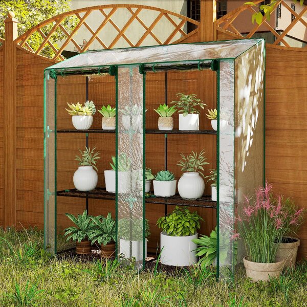 VivaGarden Mini Serra da Giardino con Copertura in PE 6 Mensole e 2 Porte Avvolgibili 143x46x151cm Trasparente