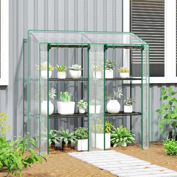 VivaGarden Mini Serra da Giardino con Copertura in PE 6 Mensole e 2 Porte Avvolgibili 143x46x151cm Trasparente