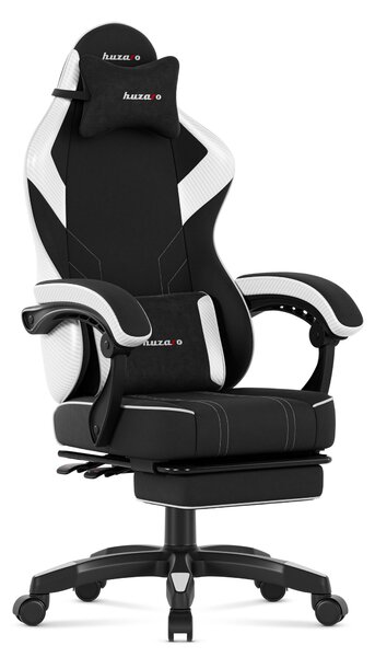 Sedia da gioco Huzaro Force 3.7 bianca, schienale regolabile, cuscino lombare e cervicale, poggiapiedi, braccioli morbidi, rotelle silenziose